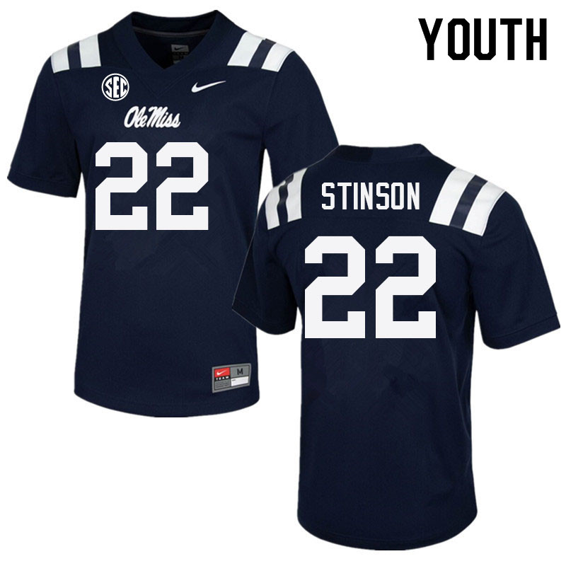 Jarell Stinson Ole Miss Rebels NCAA Youth Navy #22 Stitched Limited College Football Jersey TAH1458KQ